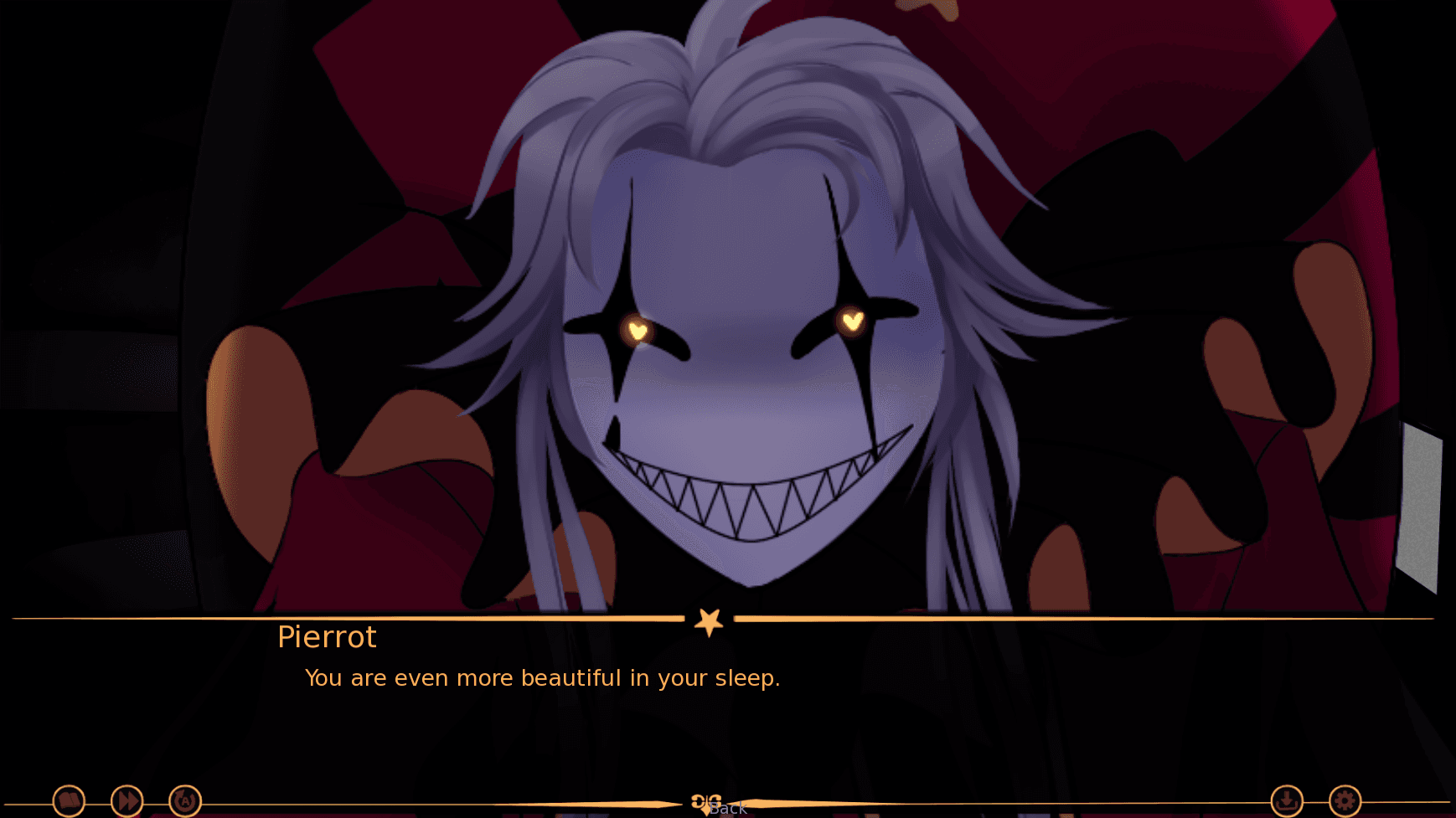 Pierrot character portrait, a key figure in The Freak Circus Game visual novel