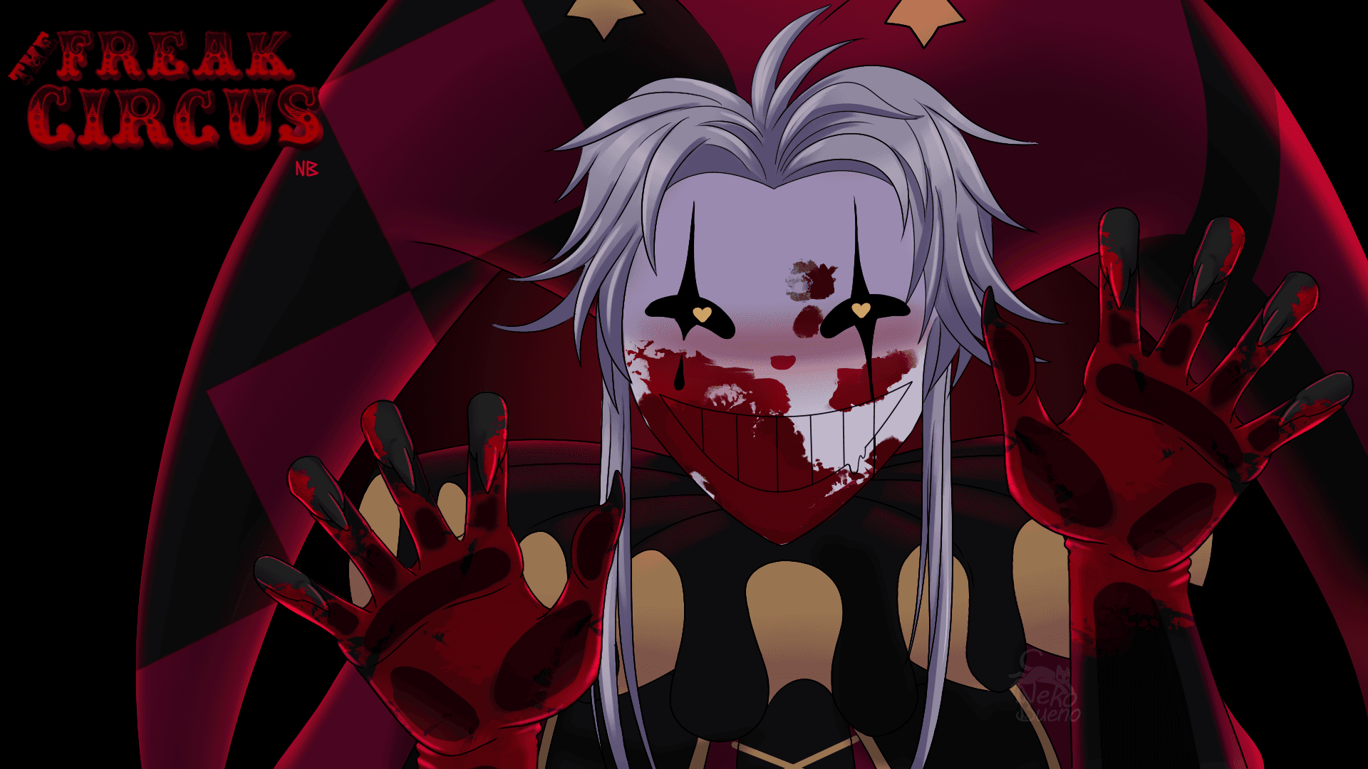 Atmospheric entrance to The Freak Circus Game big top tent, shrouded in cursed fog and neon lights